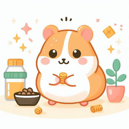Cute hamster with food. Vector illustration of hamster.のイラスト素材
