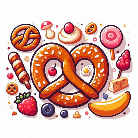 Vector illustration of pretzel with different fillings and candies.のイラスト素材