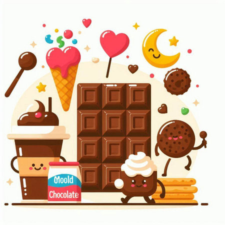 Chocolate bar, ice cream, donut, cupcake, candy, donut, coffee, sweet dessert, vector illustrationのイラスト素材