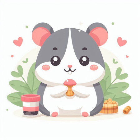 Cute cartoon hamster character with a cup of coffee. Vector illustration.のイラスト素材
