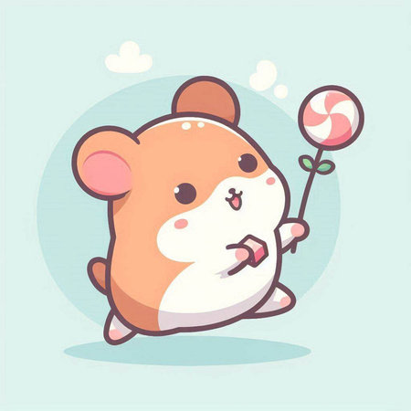 Cute hamster with lollipop. Vector illustration in cartoon styleのイラスト素材