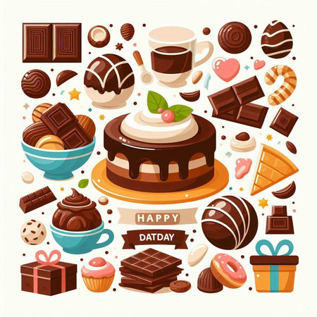 Chocolate sweets. Vector illustration in flat style. Chocolate desserts.のイラスト素材