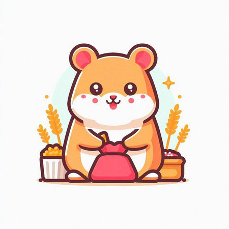 Cute hamster with a bag of food. Vector illustration.のイラスト素材