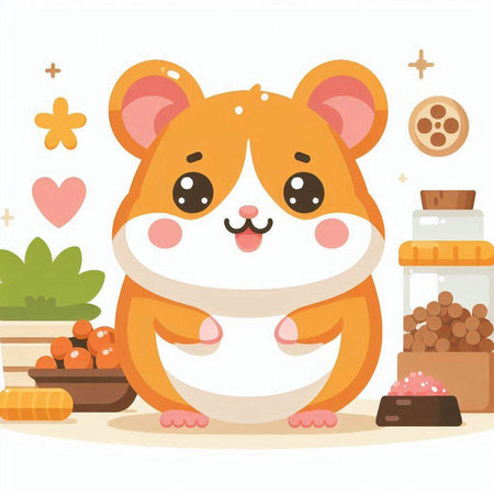 Cute hamster with food. Vector illustration for your design.のイラスト素材