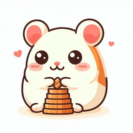 Cute hamster with coins. Vector illustration on white background.のイラスト素材