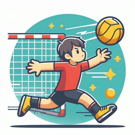Illustration of a boy playing volleyball. Ideal for educational and institutional materials.のイラスト素材