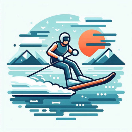 Snowboarder skiing in the mountains. Flat style vector illustration.のイラスト素材