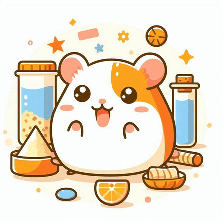 Cute hamster with ingredients. Vector illustration in cartoon style.のイラスト素材