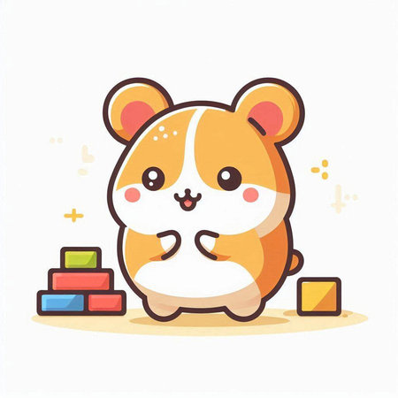 Cute hamster character vector illustration. Cute hamster playing with blocksのイラスト素材