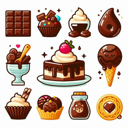 Chocolate desserts icons set. Cartoon illustration of chocolate desserts vector icons for web designのイラスト素材
