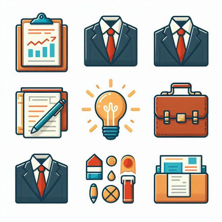 Business icons set. Vector illustration in flat style. Isolated on white background.のイラスト素材