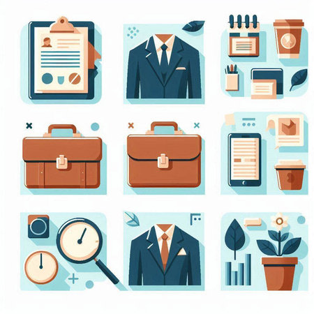 Set of business icons. Vector illustration in flat design style. Business icons.のイラスト素材