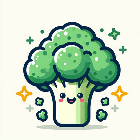 Cute broccoli cartoon character vector illustration. Cute vegetable character.のイラスト素材