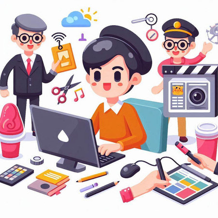 Policeman working at the office. Vector illustration in cartoon style.のイラスト素材