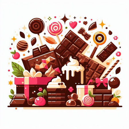 Vector illustration of sweets, candies, lollipops and chocolate.のイラスト素材