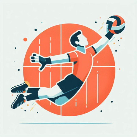 Volleyball player in action, vector illustration. Flat style.のイラスト素材