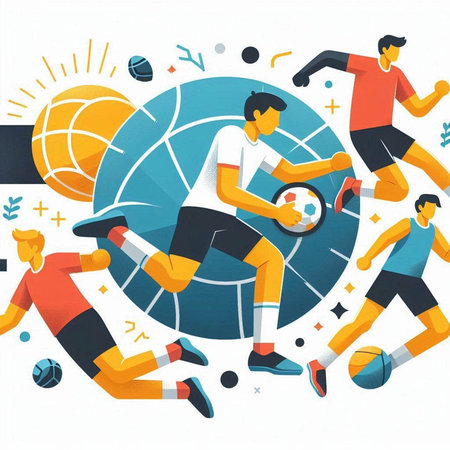 Soccer player in action. Vector illustration in a flat style.のイラスト素材