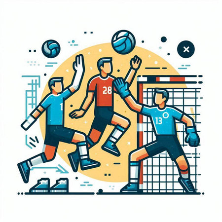 Volleyball players in action. Sport vector illustration in flat styleのイラスト素材