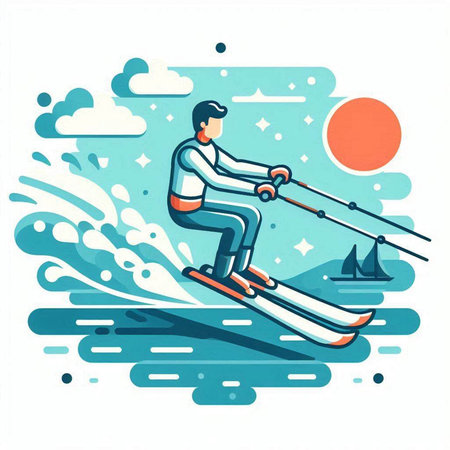 Skiing. Skier in the mountains. Vector illustration.のイラスト素材