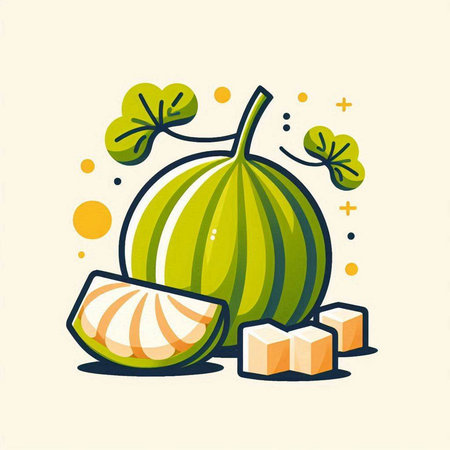 Watermelon and cubes of ice. Vector illustration in flat style.のイラスト素材