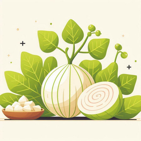 Illustration of melon with leaves. Vector illustration of melon.のイラスト素材