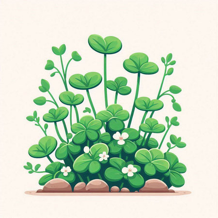 Illustration of a green clover plant on a white background.のイラスト素材