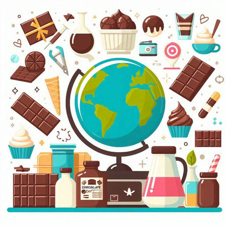 Flat design vector illustration concept of world chocolate day. World chocolate day.のイラスト素材