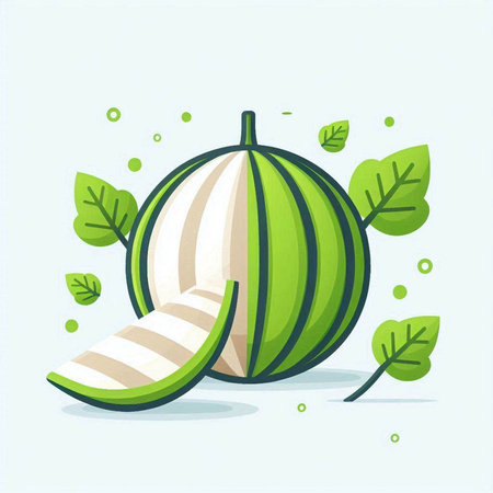 Watermelon and green leaves on a light background. Vector illustration.のイラスト素材