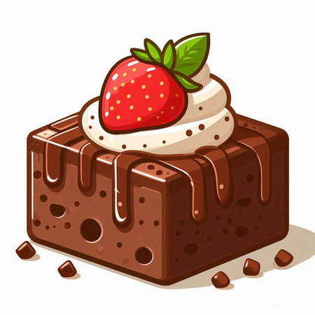Chocolate cake with strawberry on a white background. Vector illustration.のイラスト素材