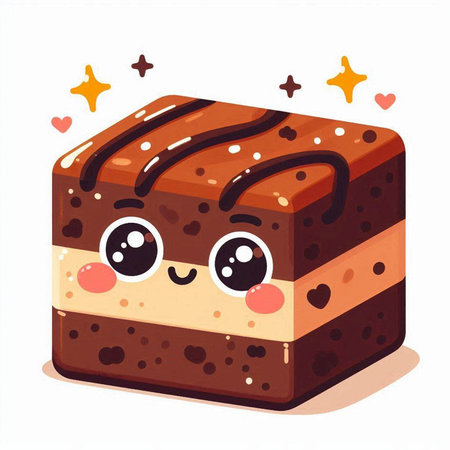 Cute cartoon chocolate cake. Vector illustration on a white background.のイラスト素材