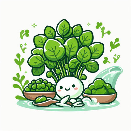 Cartoon vector illustration of green vegetable character. Cute vegetable character in cartoon style.のイラスト素材