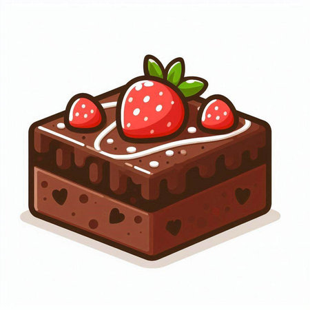 Chocolate cake with strawberries isolated on white background. Vector illustration.のイラスト素材