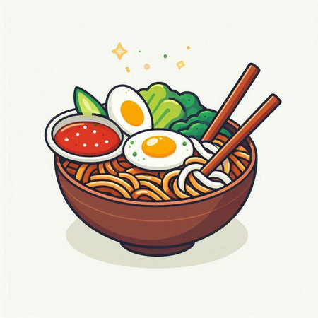 Ramen noodle in bowl with chopsticks. Vector illustration.のイラスト素材