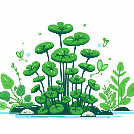 Illustration of a group of aquatic plants on a white background.のイラスト素材
