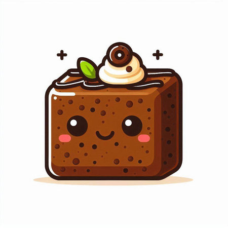 Cute chocolate cake with whipped cream and cherry, vector illustration.のイラスト素材