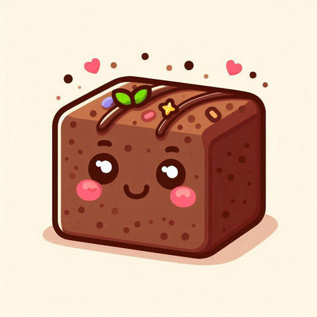 Cute cartoon kawaii chocolate cake with hearts. Vector illustration.のイラスト素材