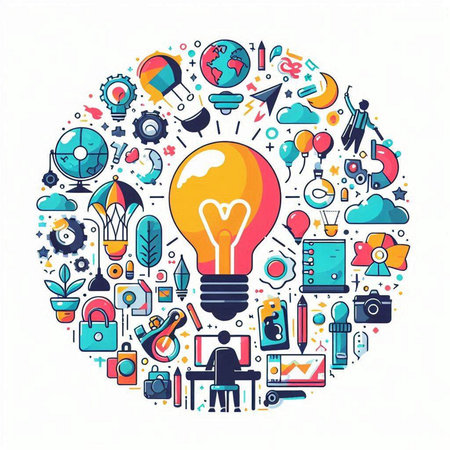 Idea and innovation concept in circle with thin line icons. Vector illustrationのイラスト素材