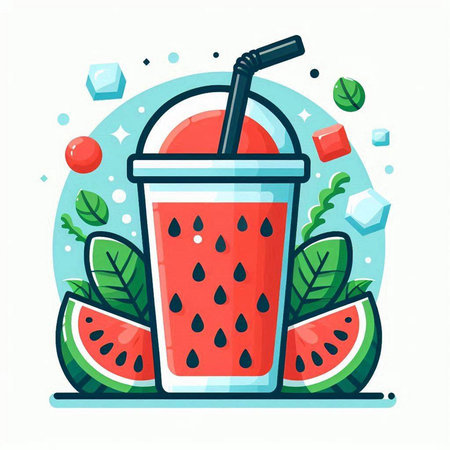 Watermelon smoothie, refreshing summer drink. Vector illustration in flat styleのイラスト素材