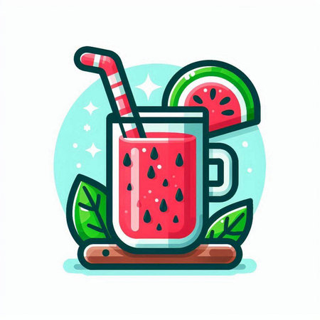 Watermelon smoothie vector icon. Fresh watermelon juice illustration.のイラスト素材