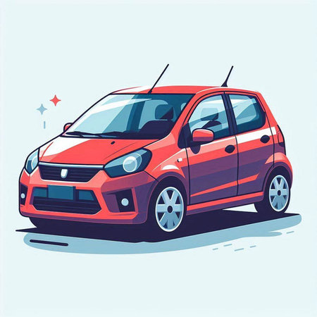 Vector illustration of a red car on a blue background. Side view.のイラスト素材
