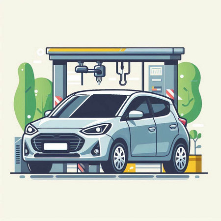 Vector illustration of a car at gas station. Flat style design.のイラスト素材