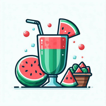 Watermelon smoothie in a glass. Vector illustration in cartoon style.のイラスト素材