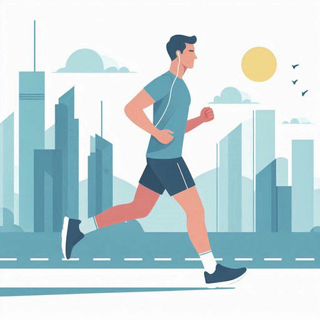 Running man on city street. Healthy lifestyle. Vector illustration in flat styleのイラスト素材