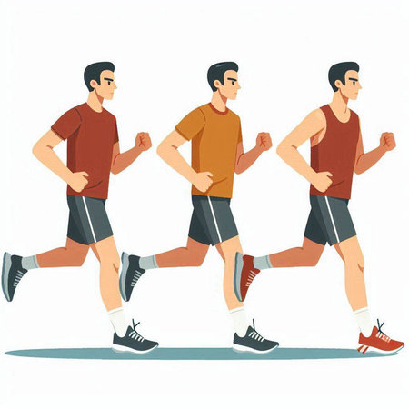 Running men. Vector illustration in flat style. Isolated on white background.のイラスト素材