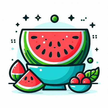 Watermelon fruit icon in cartoon style. Vector illustration of watermelon fruit.のイラスト素材