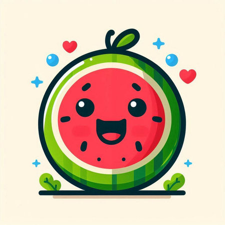 Cute watermelon character vector illustration. Cute watermelon character with happy face.のイラスト素材