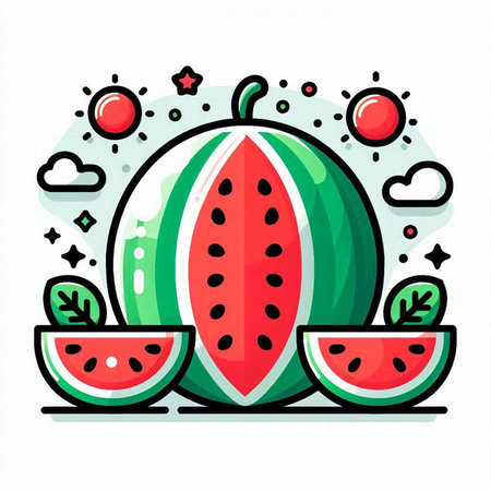 Watermelon fruit vector illustration. Cute cartoon watermelon fruit.のイラスト素材