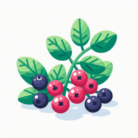 Bunch of berries with green leaves. Vector illustration in cartoon style.のイラスト素材