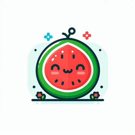 Funny watermelon character. Vector illustration in a flat style.のイラスト素材
