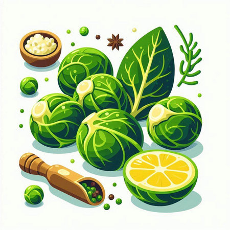 Brussels sprouts with herbs and spices. Vector illustration.のイラスト素材